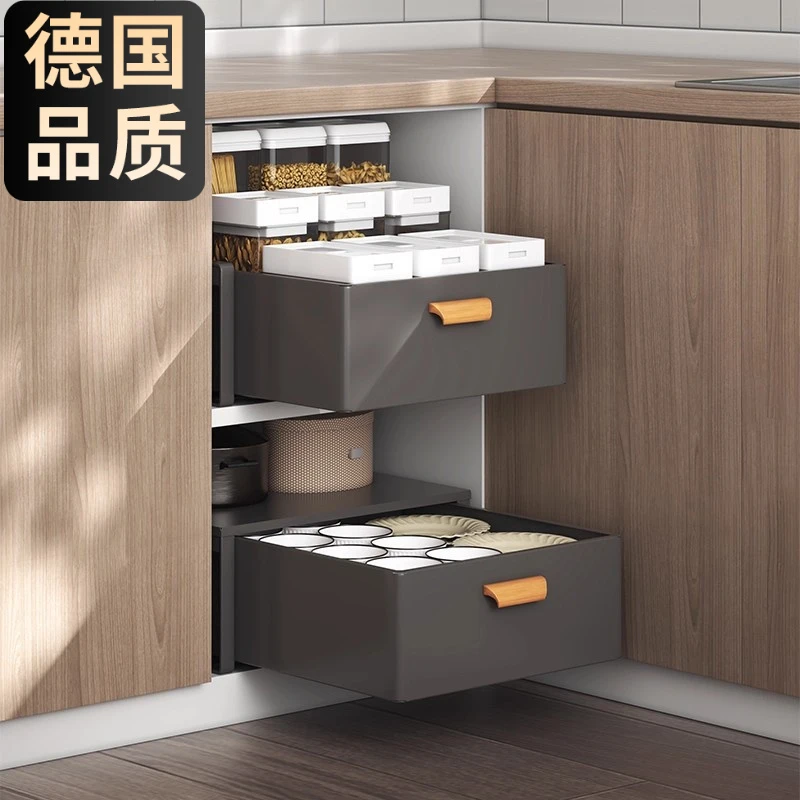 橱柜抽屉抽拉式拉篮厨房水槽下多功能置物架柜内分隔层调料收纳架