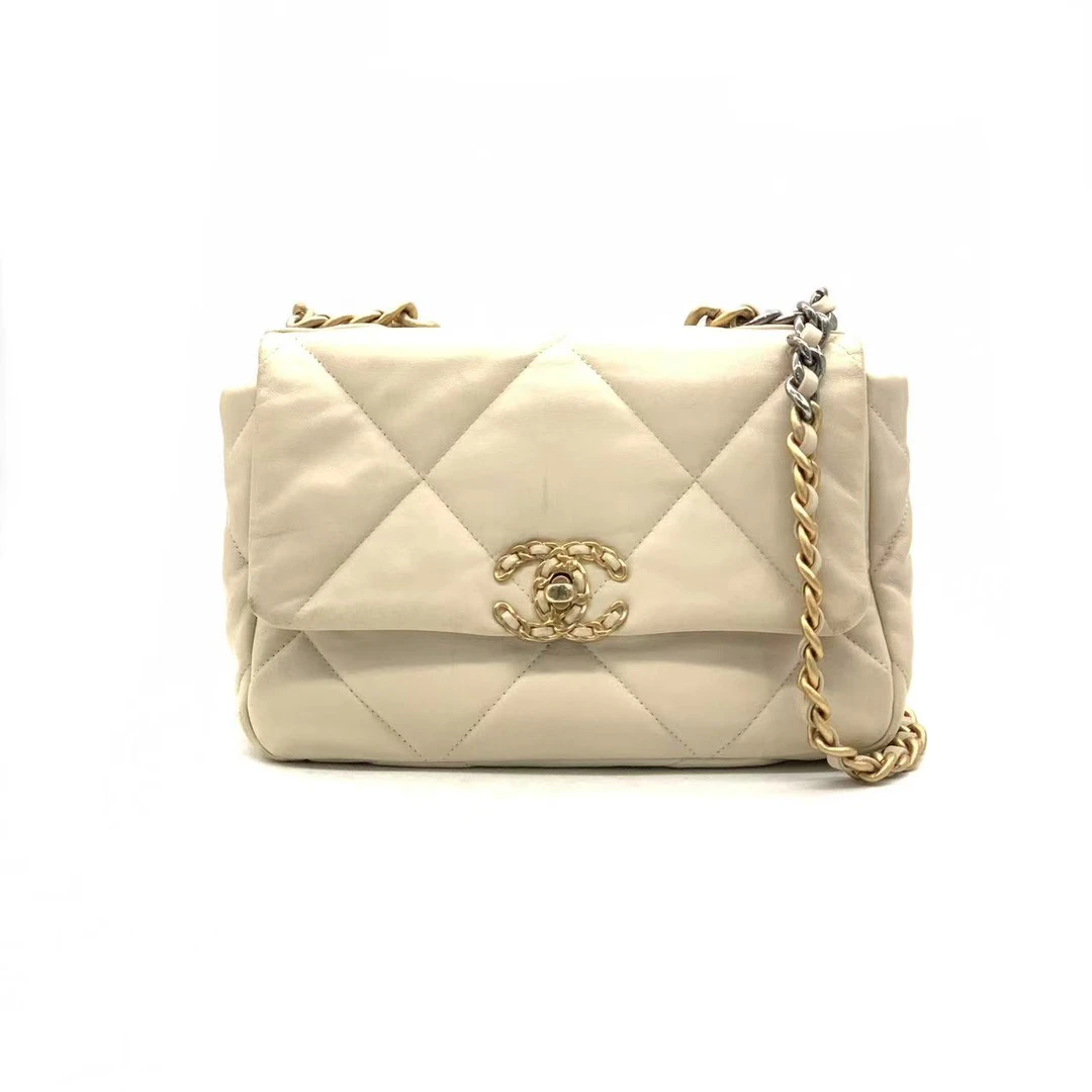 95新 Chanel/香奈儿 米色中号19bag链条包/30开