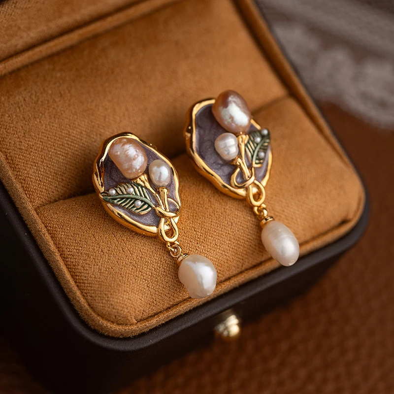 合金珐琅耳饰 法式复古时尚巴洛克耳环vintage珐琅耳钉复古耳饰