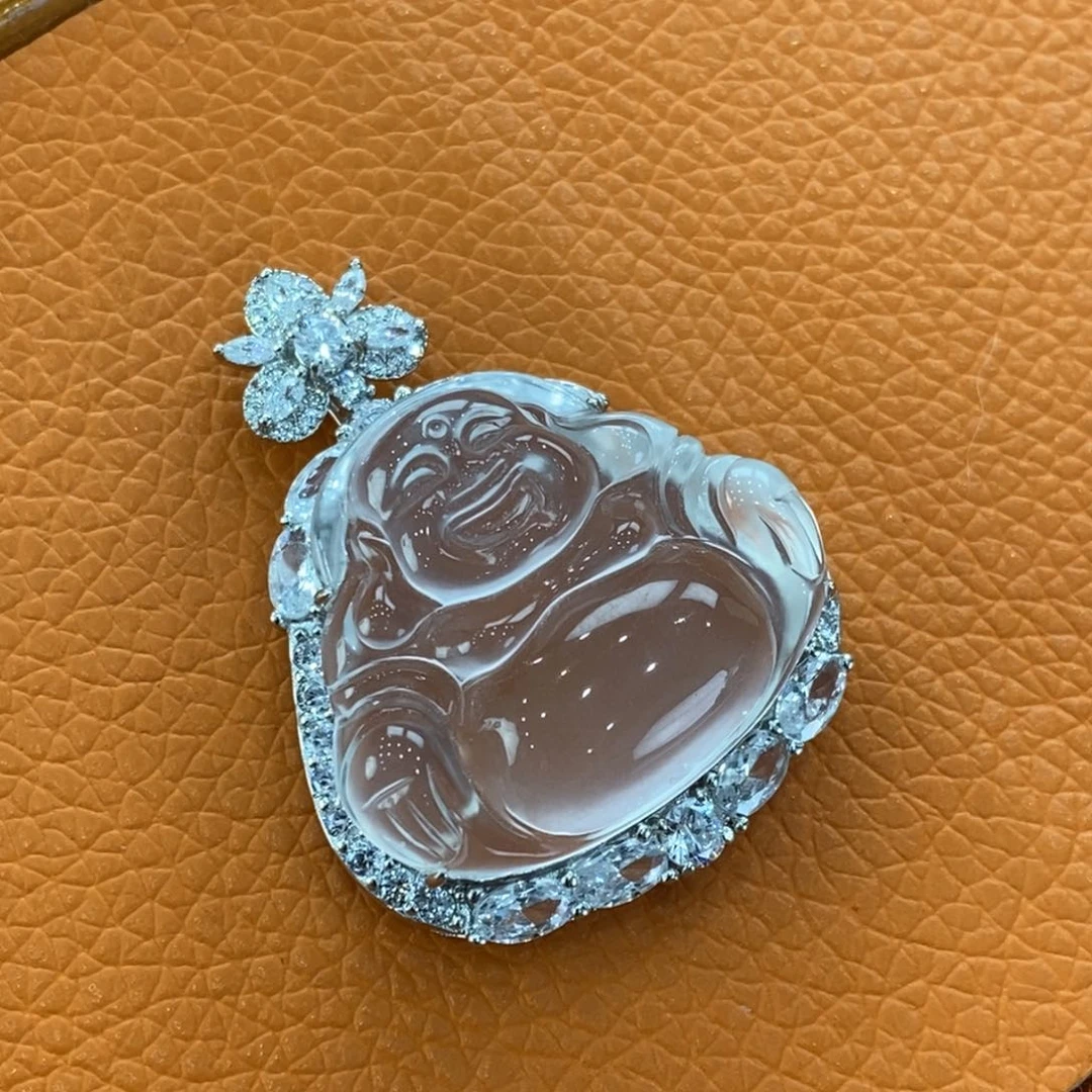 石英质玉吊坠(不含链)银S925镶嵌萌***眉