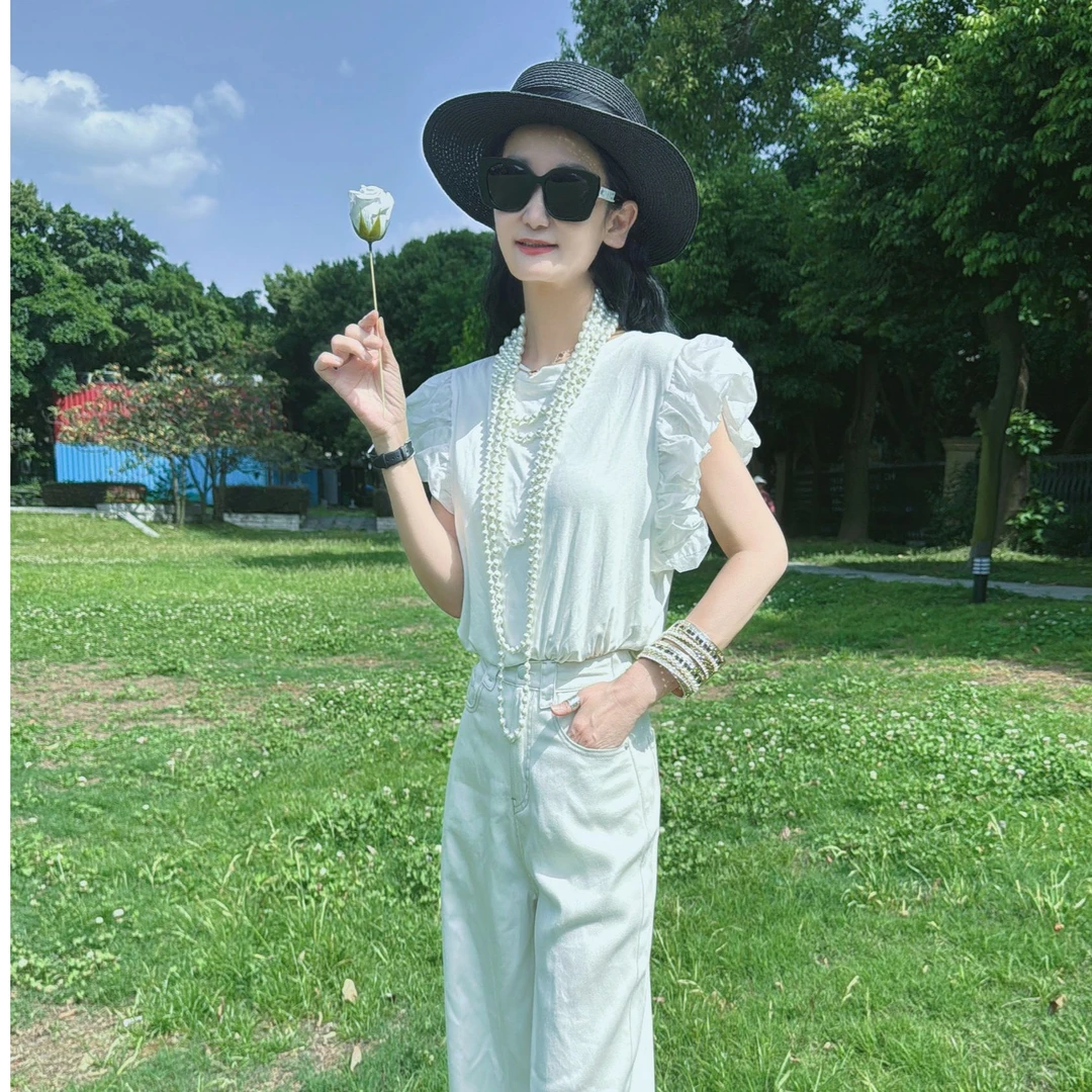 M52F016慕之淇雪尼尔泡泡袖洋气减龄纯色百搭宽松T恤