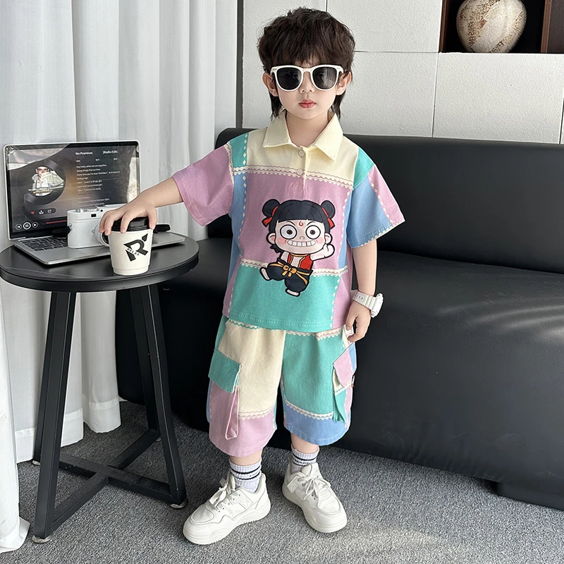 哪吒衣服男童短袖套装宝宝夏装短裤两件套儿童装小男孩夏天衣服潮