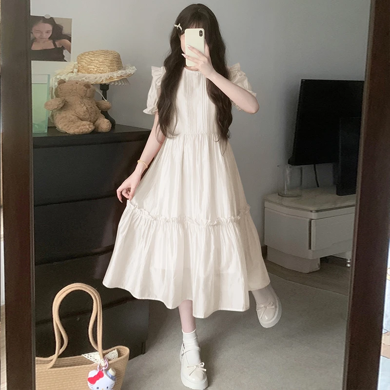 夏季气质公主裙高中初中学生学院风少女感花边泡泡袖高级感连衣裙