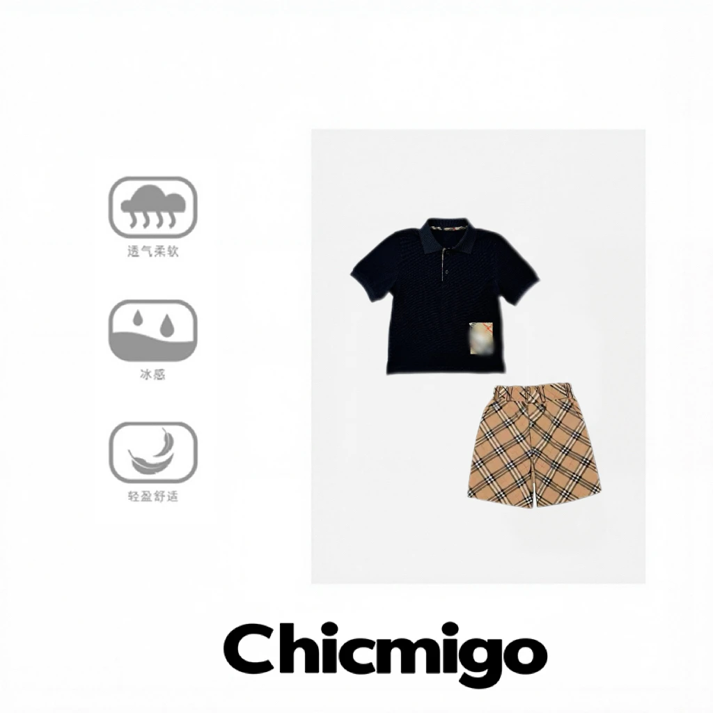 【Chicmigo高定童装】夏季新款童装浮雕polo轻奢短袖透气冰感T恤装