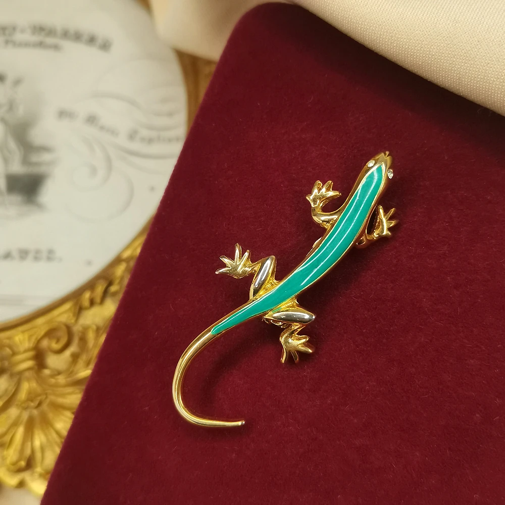蓝绿珐琅小蜥蜴胸针[2501151-052]