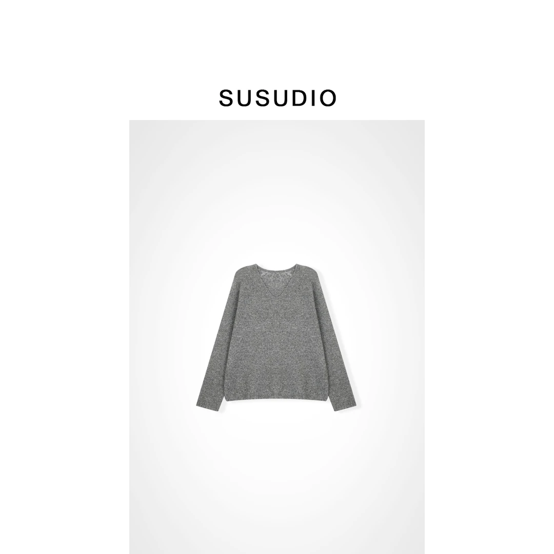 SUSUDIO③ 雅韵 极简慵懒风70羊毛30桑蚕丝V领毛衣50013