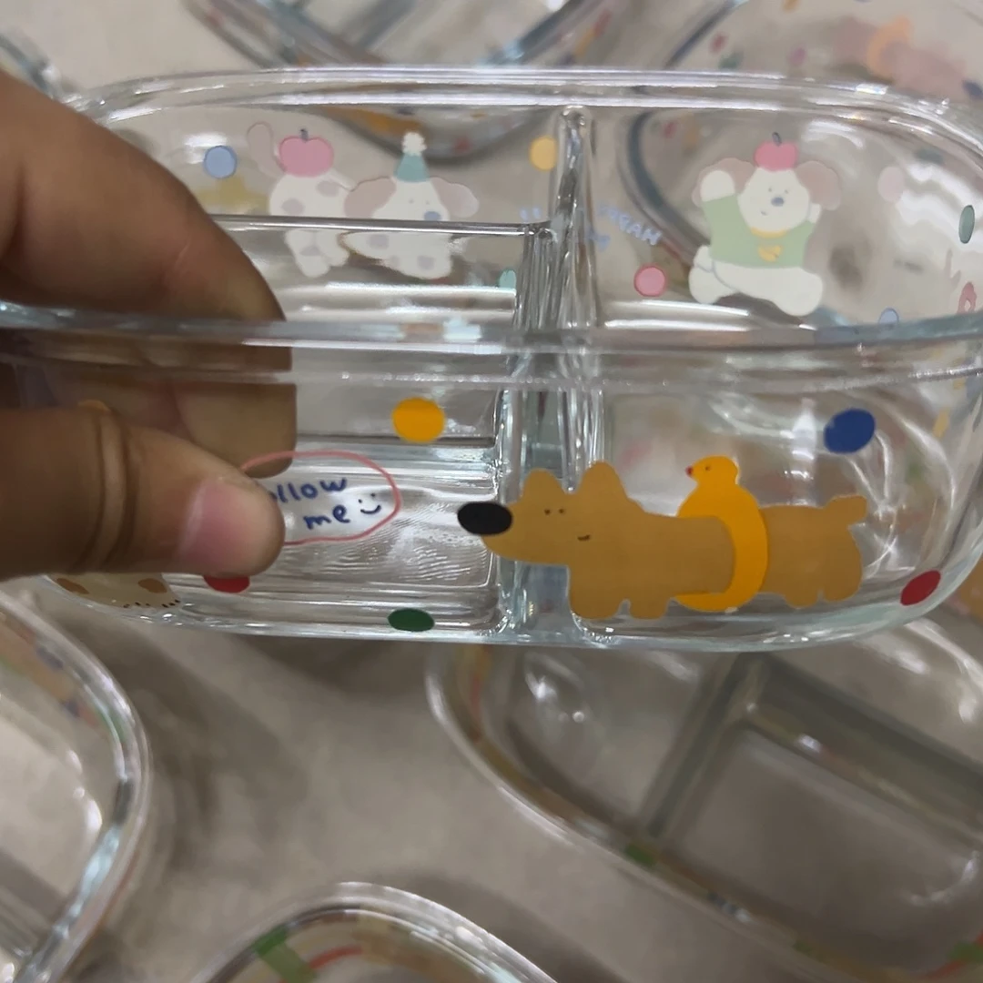 瓷微瑕玻璃小狗分三格