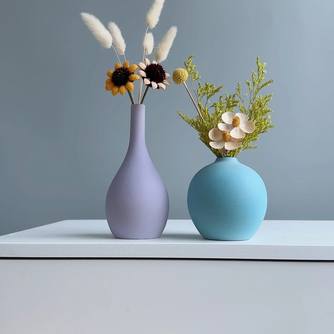 摆件陶瓷小花瓶摆件含花总高约20-30cm
