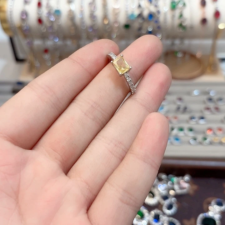 戒指黄晶银S925镶嵌黄水晶戒指