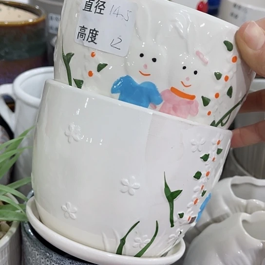 多肉绿植陶瓷花盆9.9包邮,有孔