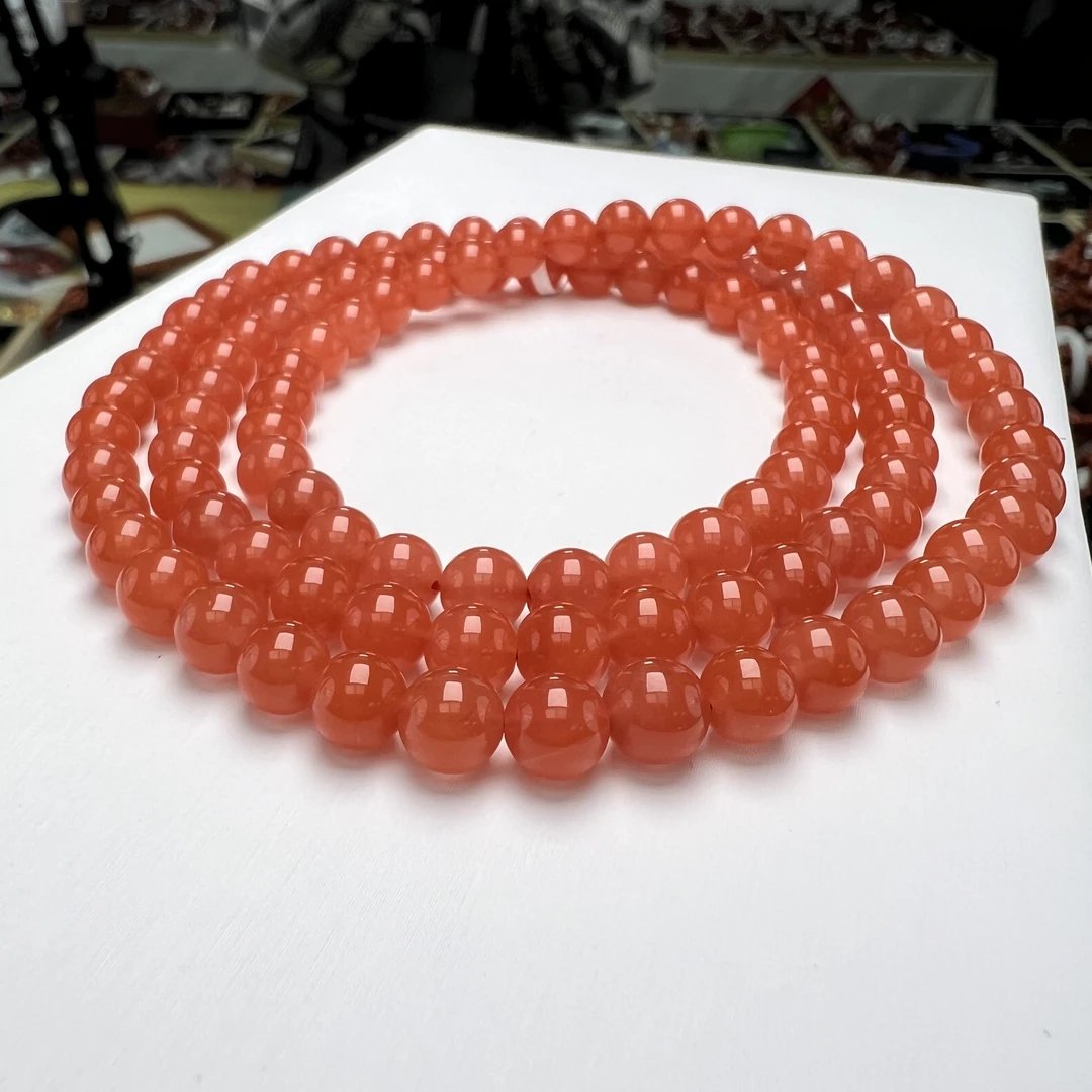 【小刘南红】保山南红精品滴水洞圆珠多圈珠链6mm      多样性发一