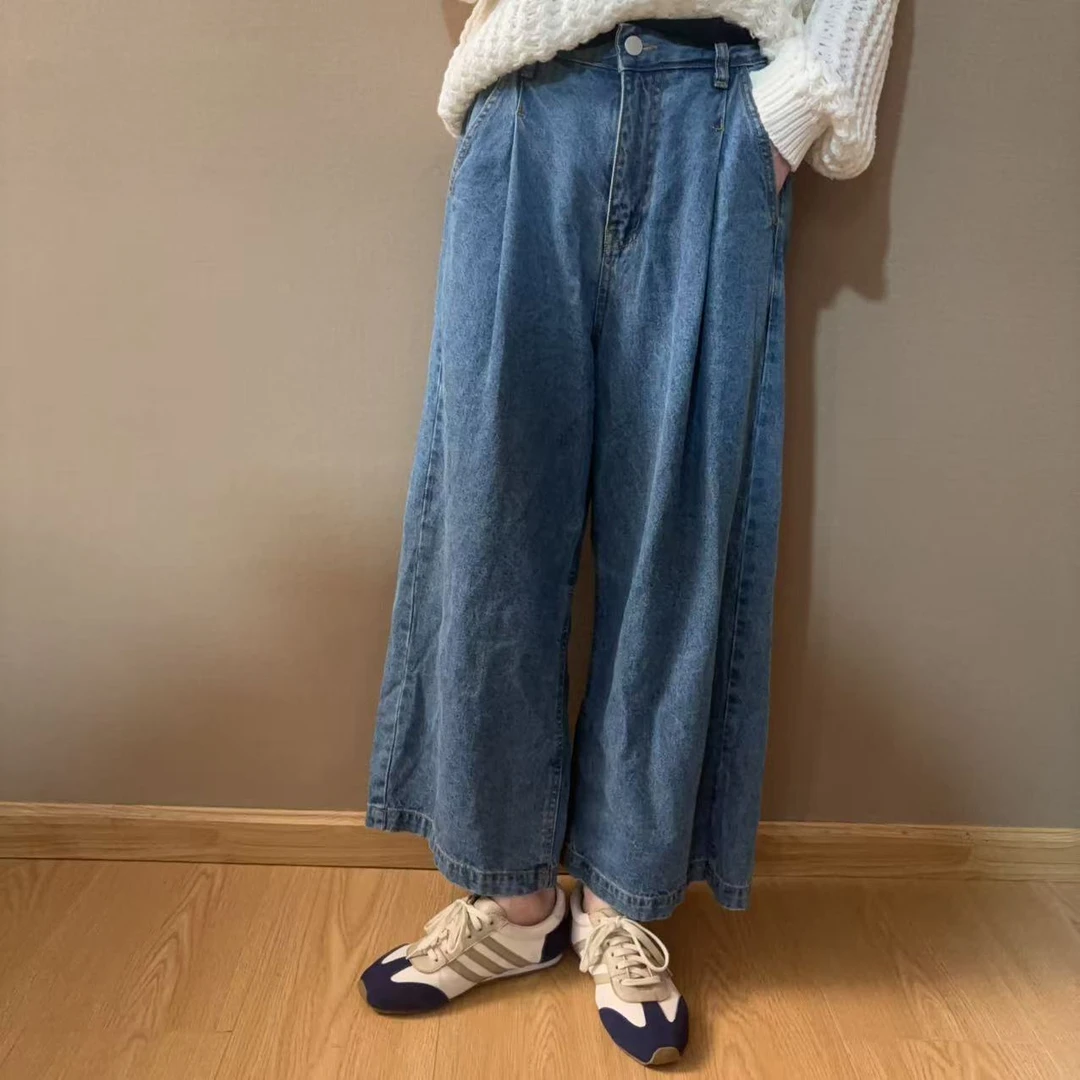 松弛高腰显瘦牛仔裤