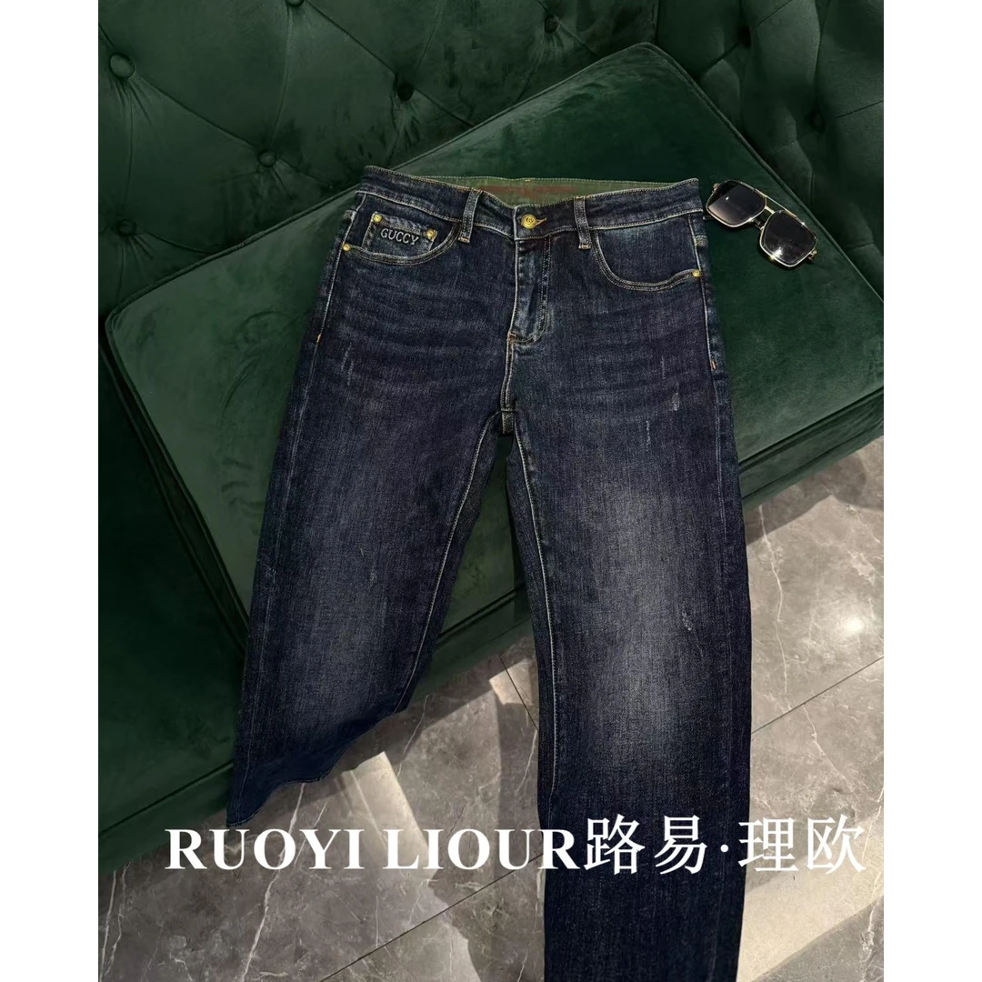 【路易理欧】欧货时尚潮流街头纯色休闲百搭男士牛仔裤6226