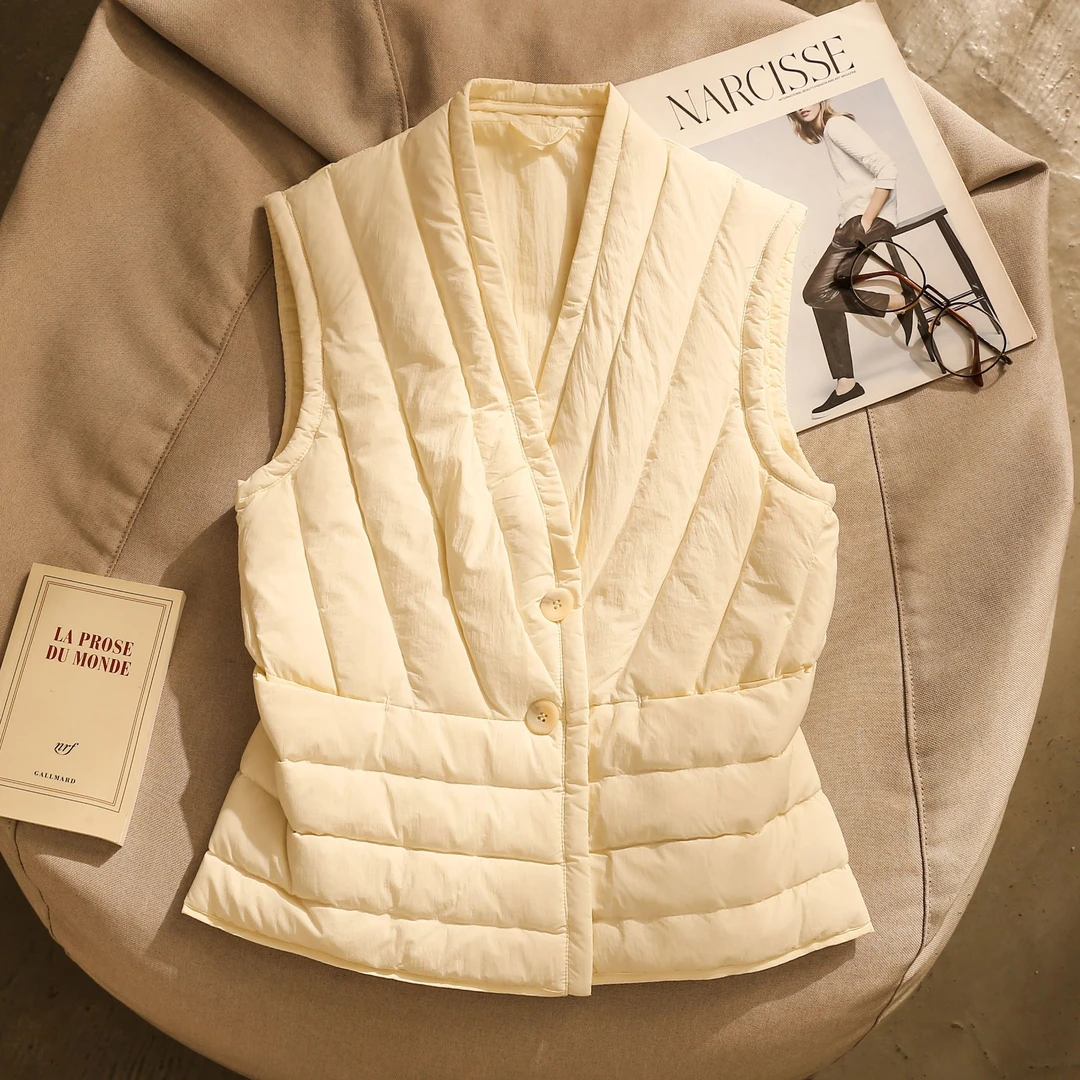 温柔风设计感羽绒马甲背心女秋冬保暖外穿高级感通勤叠穿无袖上衣