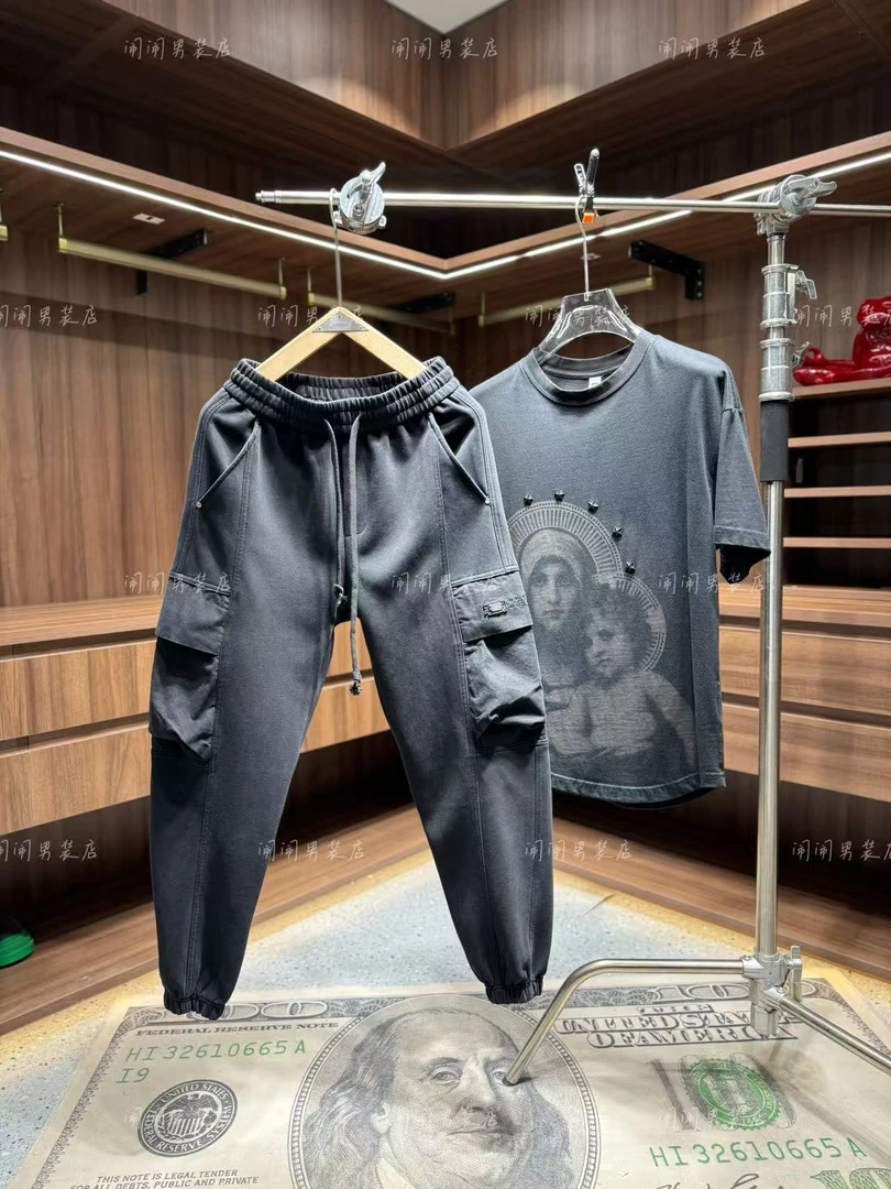 66550早秋新款日系复古工装大口袋设计潮流水洗弯刀休闲裤裤子