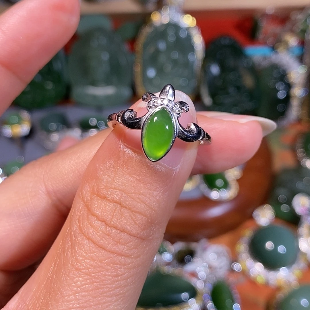 和田玉（碧玉）银S925镶嵌戒指