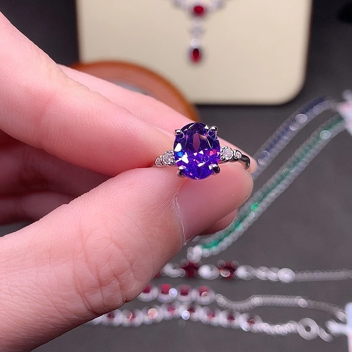 银S925镶嵌彩色蓝宝石戒指