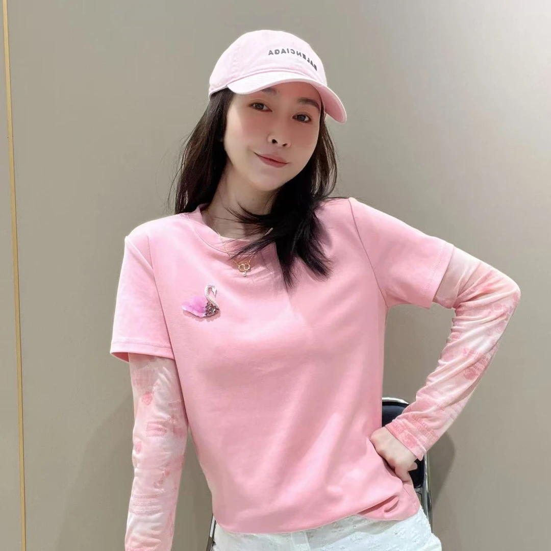 假两件短袖503702显瘦洋气时尚百搭设计感休闲体恤长袖圆领