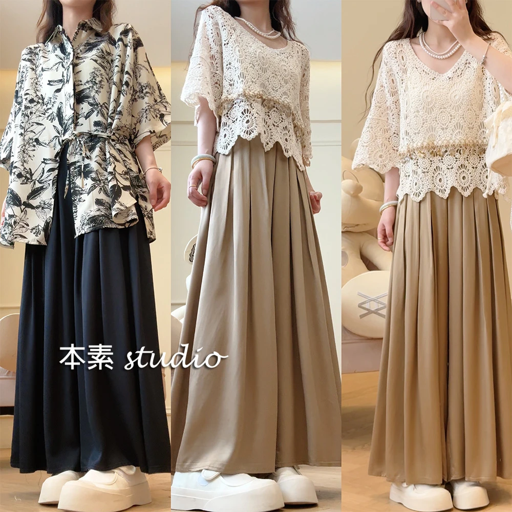 飘飘裤C3975侧拉链半松紧腰阔腿裤