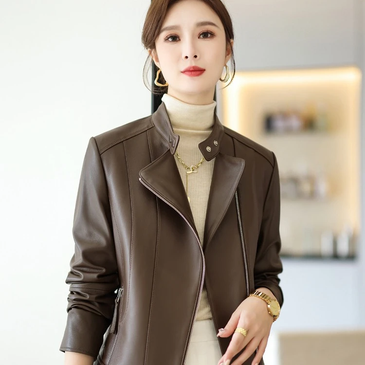 海宁皮衣2025新款春秋女士真皮绵羊皮时尚机车爆款短款皮夹克外套