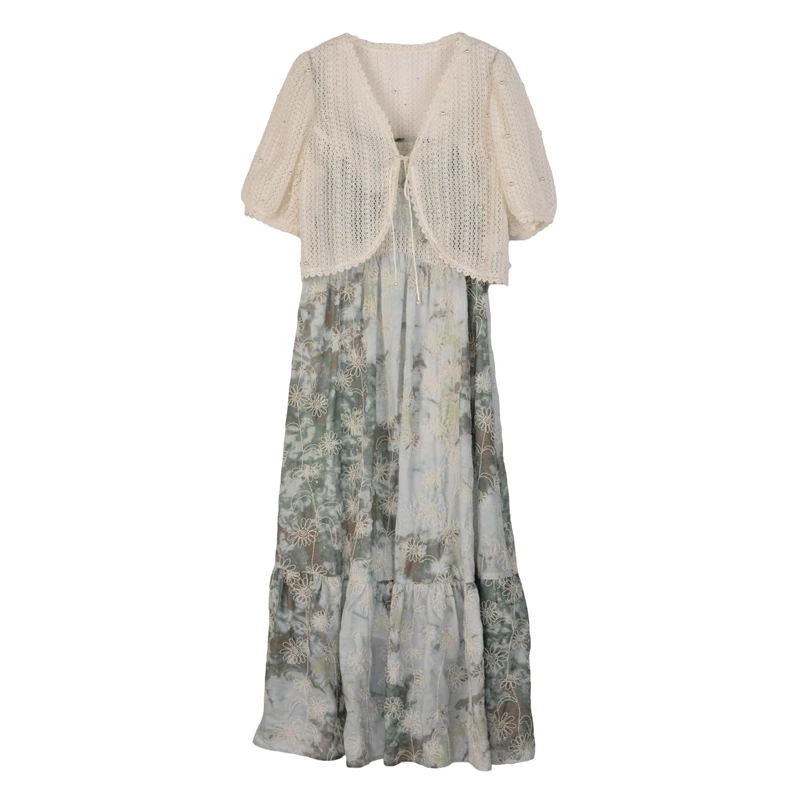 【尚雅】夏季时尚套装女吊带连衣裙蕾丝开衫两件套25TZ005