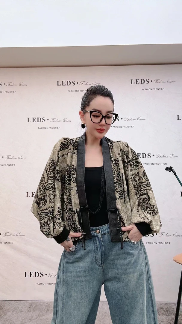 LEDS  S610（LY）春夏新款长袖女开衫设计师水墨短外套