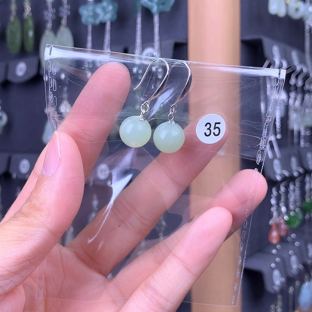 和田玉银S925镶嵌耳饰然*