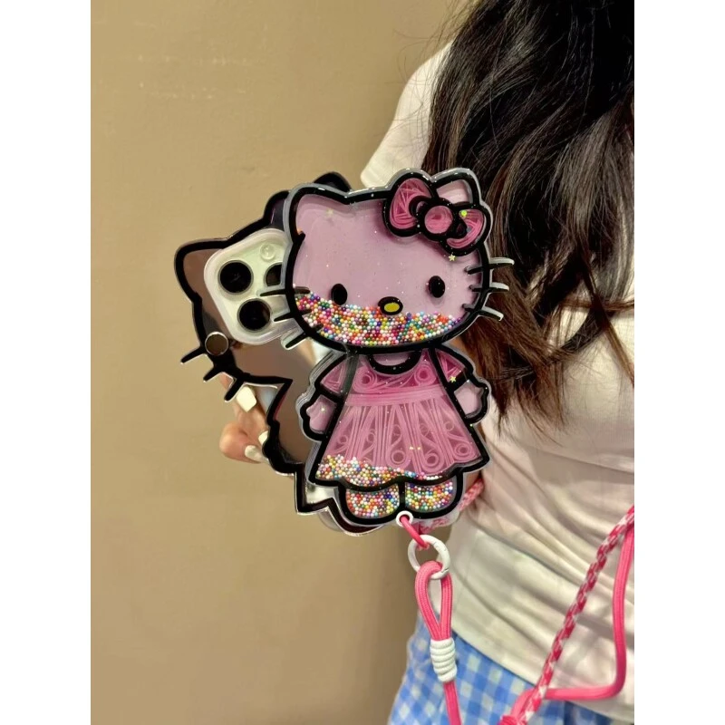 卡通可爱粉裙猫咪摇摇乐推拉镜面适用iphone17promax苹果手机壳15