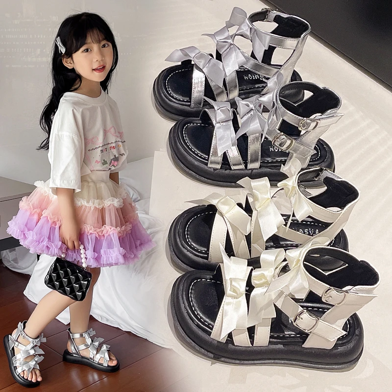 女童公主凉鞋儿童洋气露趾鞋子2025夏季新款小女孩韩系沙滩罗马鞋