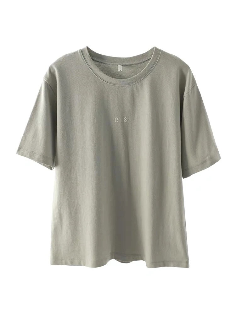 福利款NO退NO换 浅色字母印花精梳棉圆领短袖T恤女ins夏季简约风