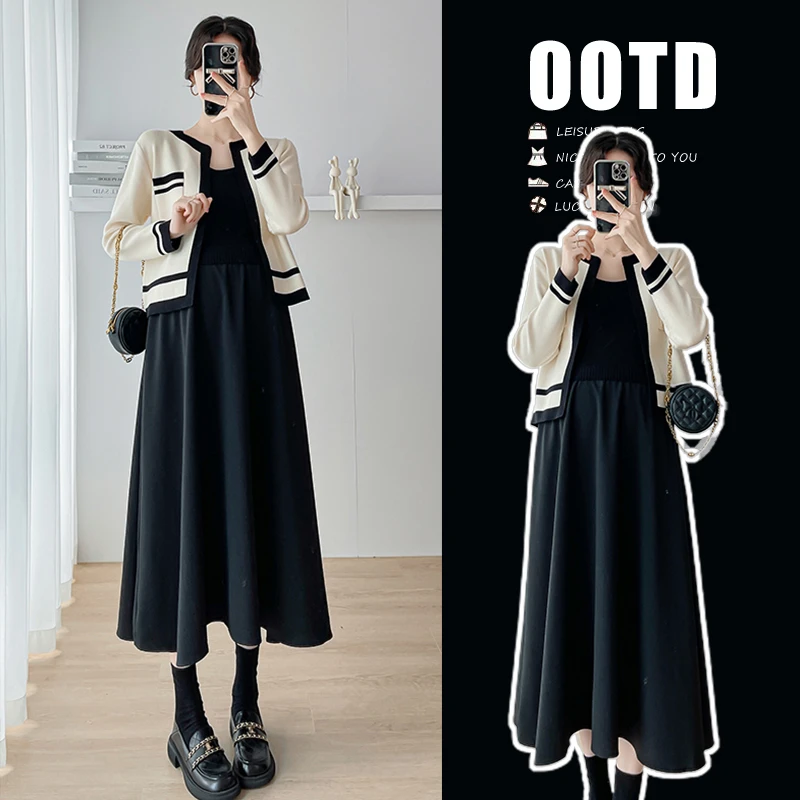 2025早春新品孕妇贵气小香风气质套装小香风开衫显瘦背心裙两件套