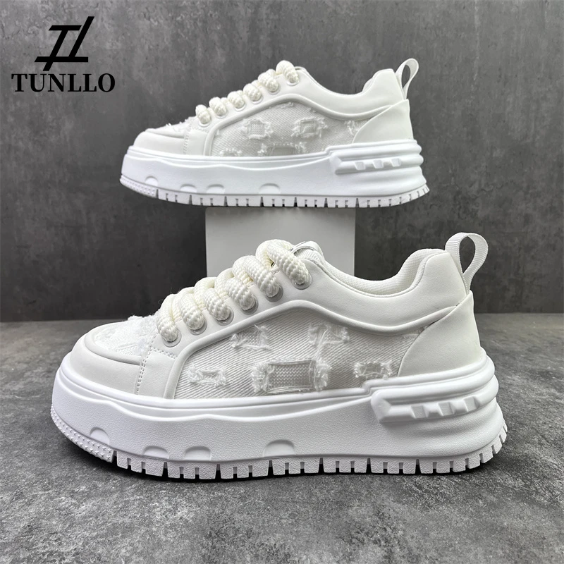 夏季新款布面透气男鞋舒适厚底增高时尚潮流休闲百搭简约小白鞋男