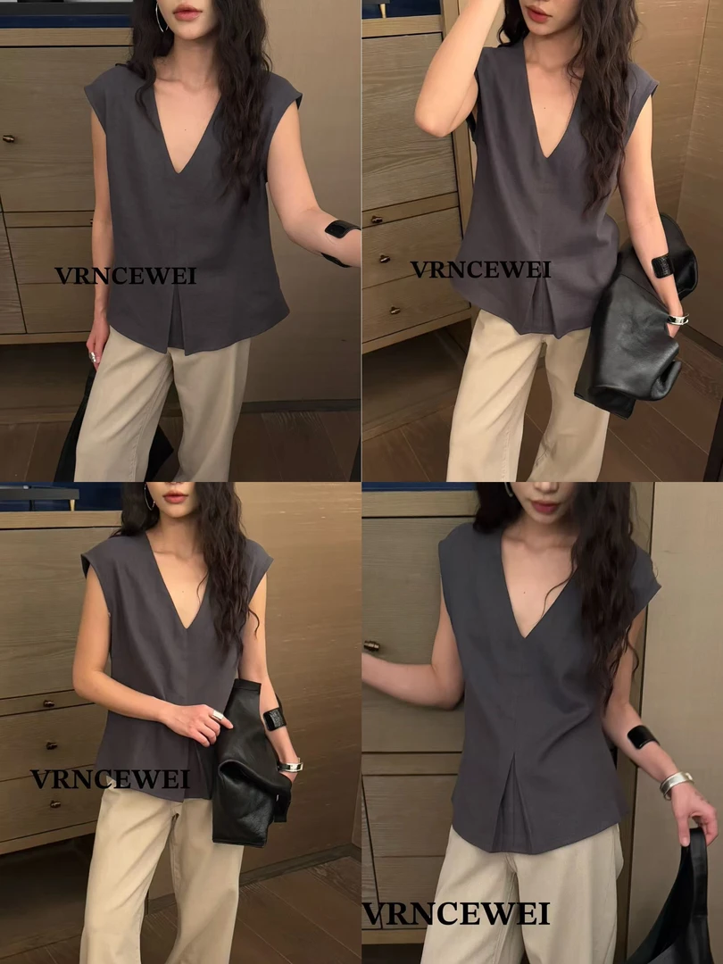 福秒-高级感V领坎肩宽松背心 （657R0095-1#）VRNCEWEI