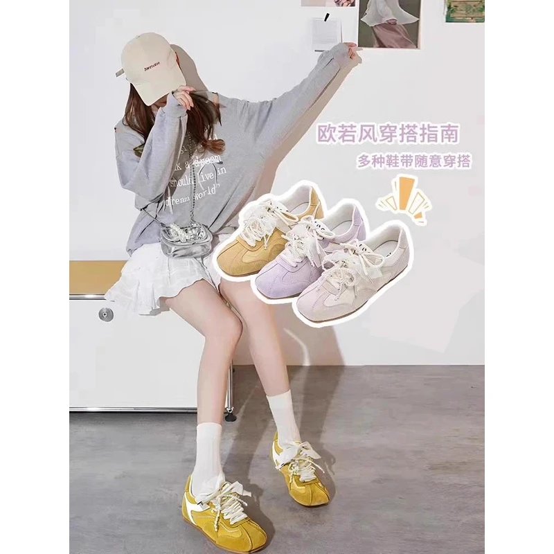 【xl】马卡龙配色2025春季新款时尚透气韩版德训厚底休闲阿甘鞋