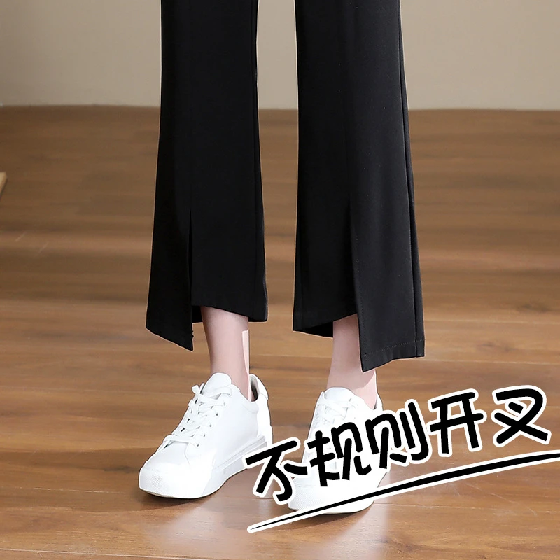 不规则开叉微喇裤女春夏季高腰垂感小个子九分休闲显瘦窄版西装裤