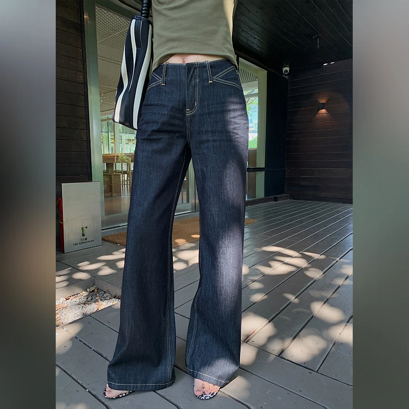 十三粥不费腿复古原色直筒洋气牛仔裤女夏宽松显瘦中腰长裤