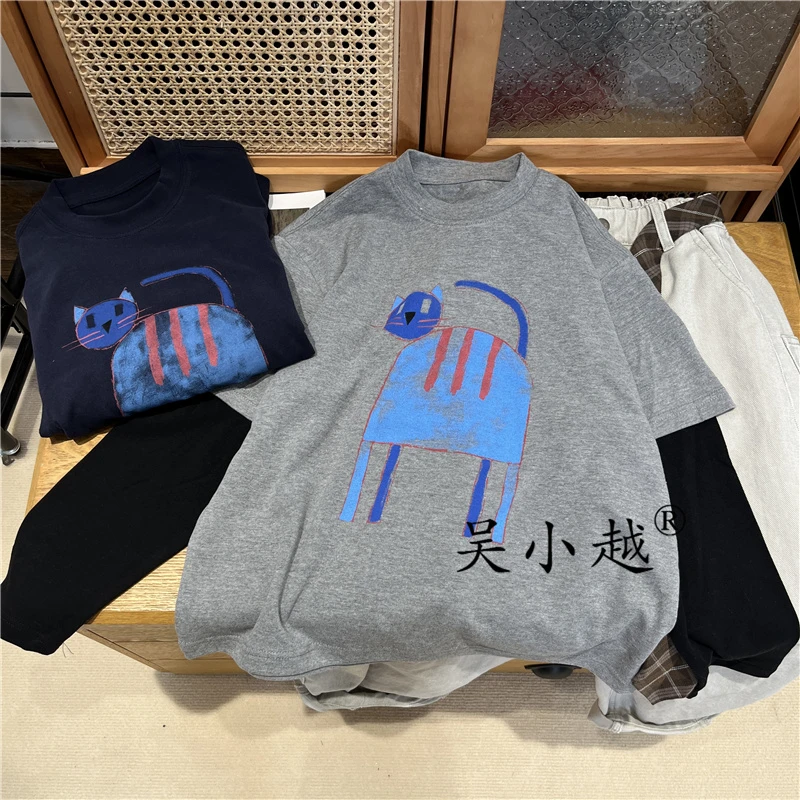 吴小越w1613男童打底衫秋款韩版拼接假两件数码印花云朵绒t恤