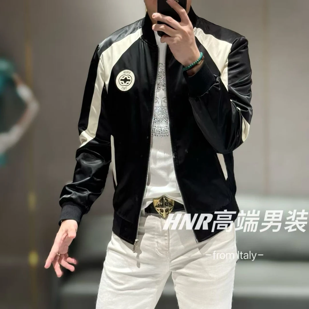 黑白3D修身裁剪工艺珠光琉璃纱面料春季新品夹克8229