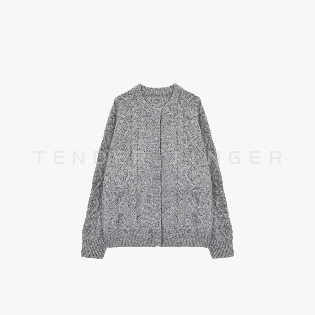 Tender Jinger｜线下专供 羊驼羊毛复古绞花大开衫T54DDD50579