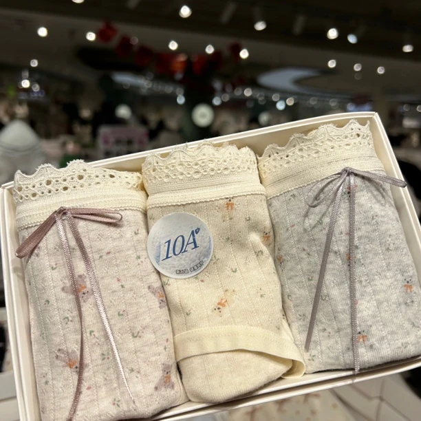 3条装 85-125斤 中低腰棉质加长裆舒适三角女士内裤短裤 布偶熊