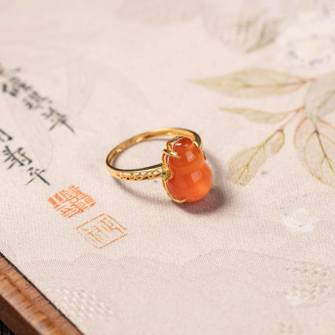 南红玛瑙葫芦戒指多样性发一约12*9mm#B1591569