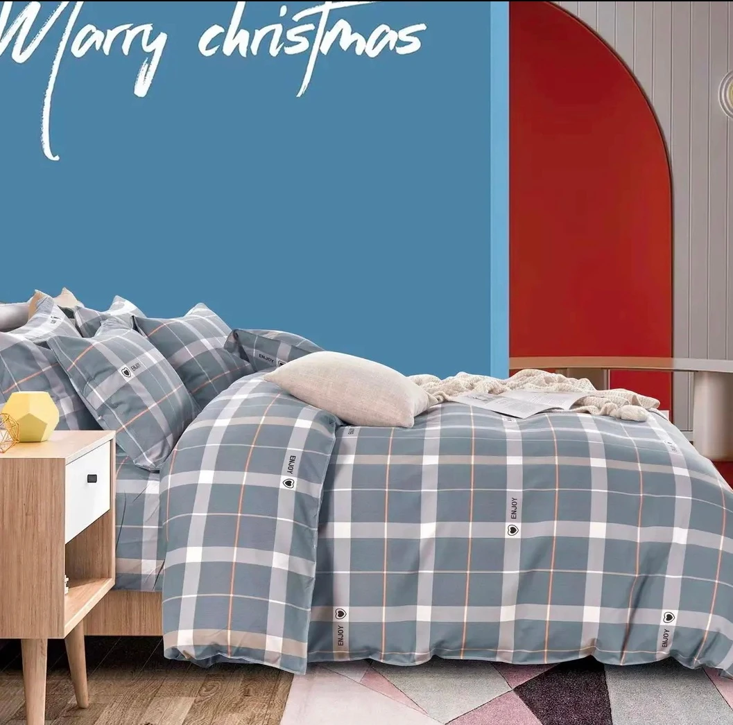 【心恋灰格】1.7米*2.3米夏天正品印花加厚水洗斜纹床单 包邮