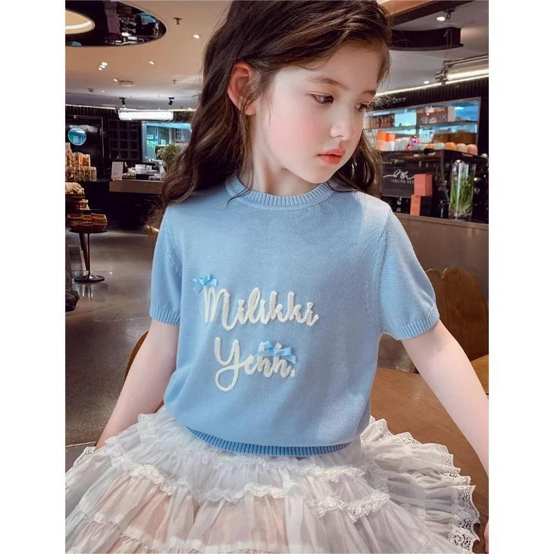 【亲子装】女童短袖夏2025新款韩版儿童休闲上衣简约薄款针织T恤