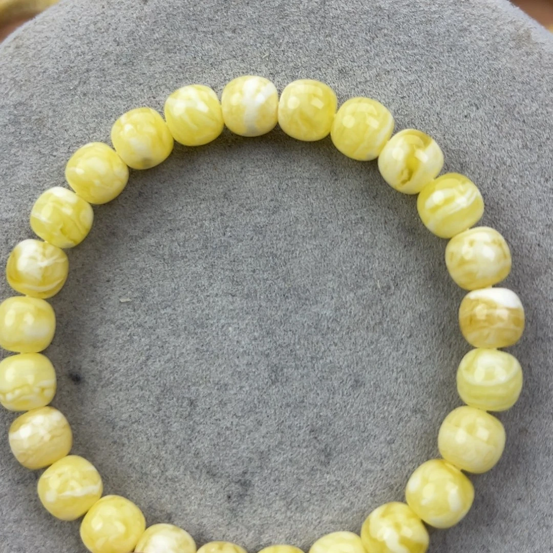 煜***宿蜜蜡未镶嵌手串纯天然俄料瓷白虎皮极限弧高桩8.5*8