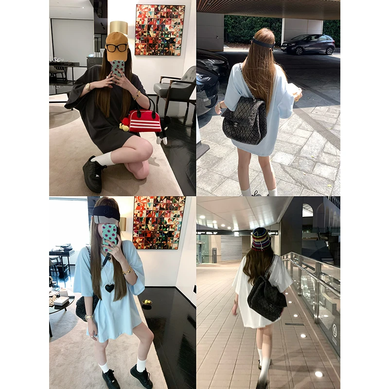 LUU桃喜儿/慵懒宽松大版V领T恤女夏短袖设计感小众休闲纯棉上衣