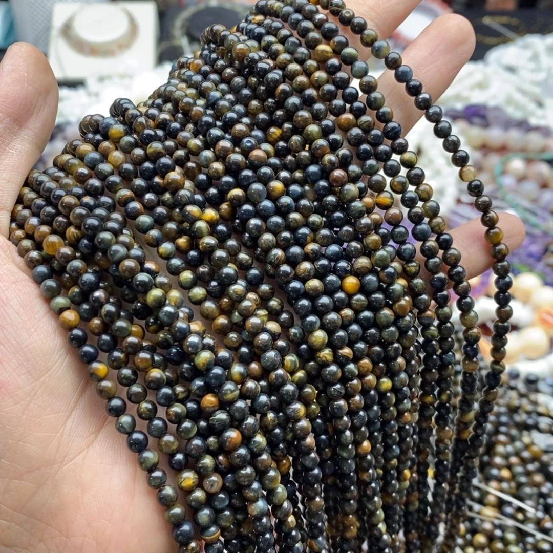 未镶嵌玛瑙/玉髓珠宝半成品一条天然4.5mm黄蓝彩虎石