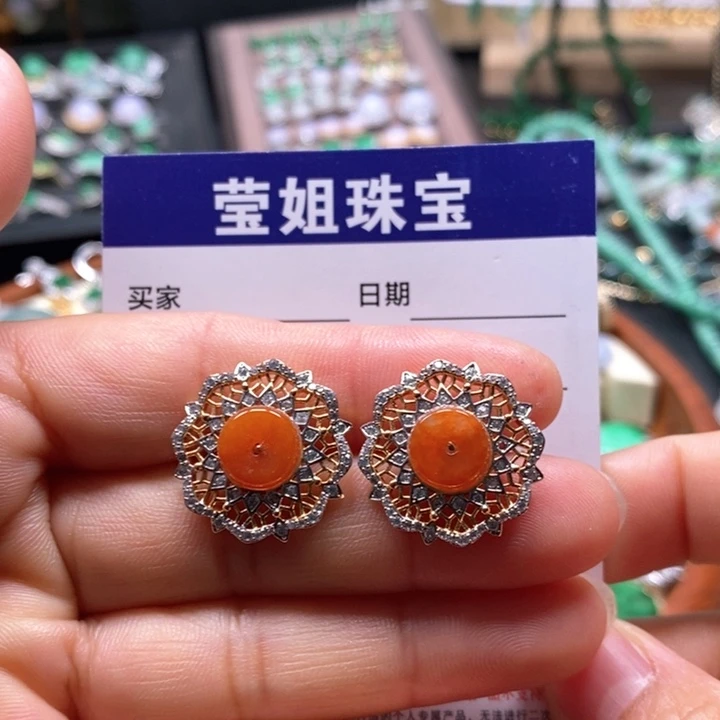 翡翠耳饰合金打**奏红翡耳钉