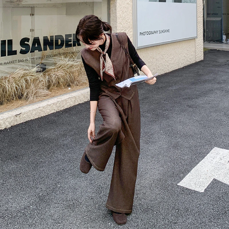 巨好看老钱风马甲休闲裤套装女春秋减龄穿搭韩系独特超好看两件套