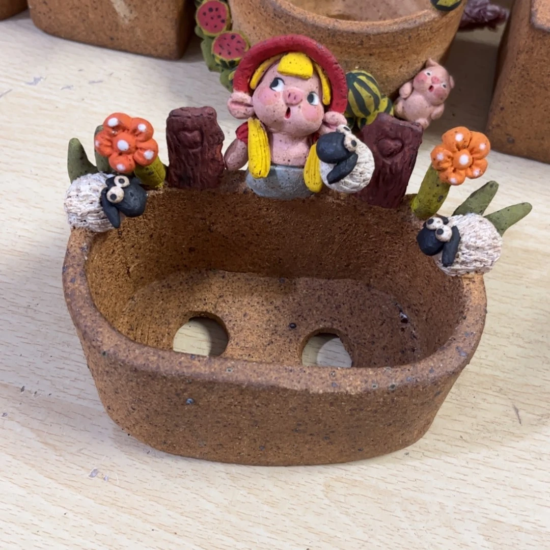 泥塑古镇炻陶花盆