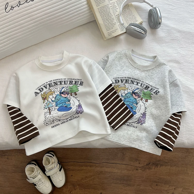 男童假两件长袖T恤春装春夏款童装儿童宝宝打底衫上衣欧若风童装